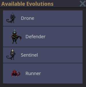 Скриншот меню эволюции